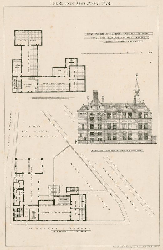 Piano delle nuove scuole, Great Hunter Street Schools, Old Kent Road da English School