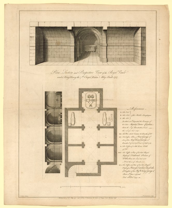 Piano della Cripta Reale sotto la Cappella di Enrico VII, Abbazia di Westminster, costruita nel 1737 da English School
