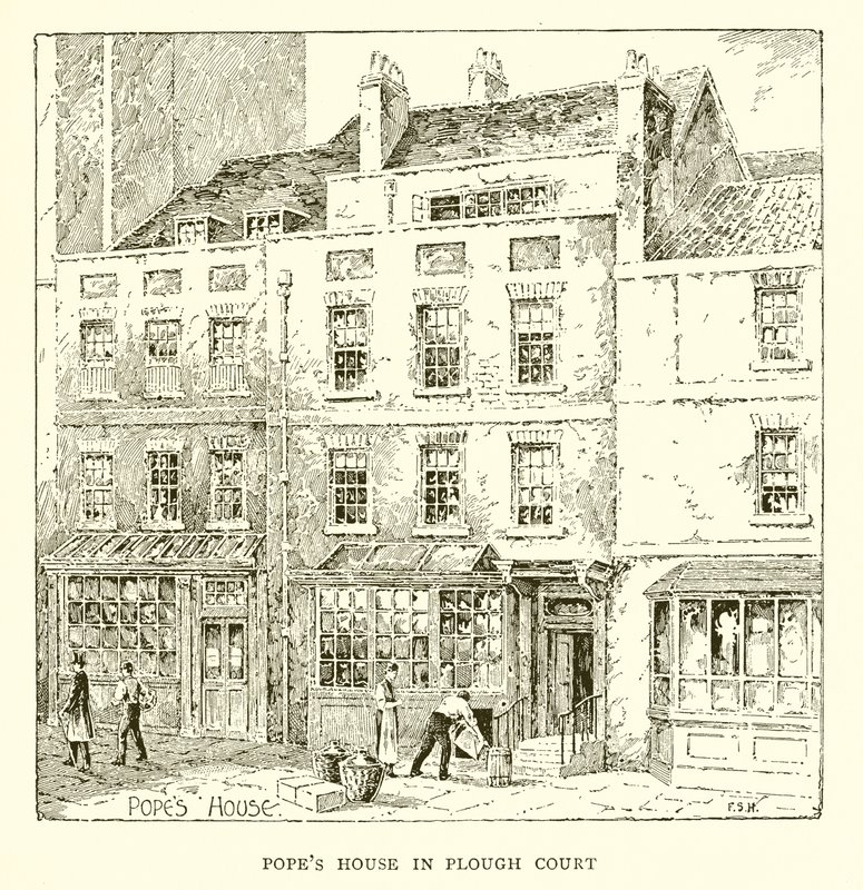 Casa del Papa a Plough Court (incisione) da English School