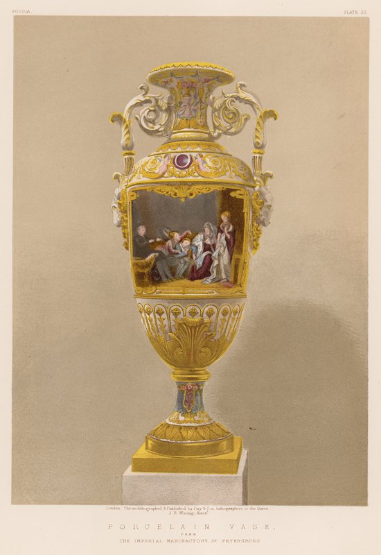 Vaso in porcellana della Manifattura Imperiale di San Pietroburgo (cromolito) da English School