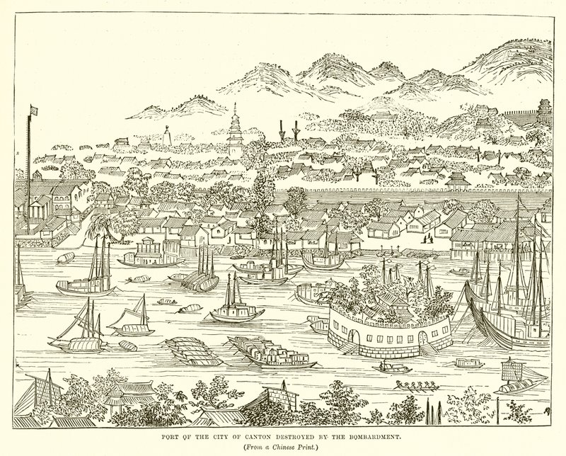 Porto della città di Canton distrutto dal bombardamento da English School
