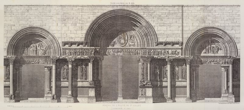 Portale della Chiesa di San Gilles, Dipartimento del Gard (incisione) da English School
