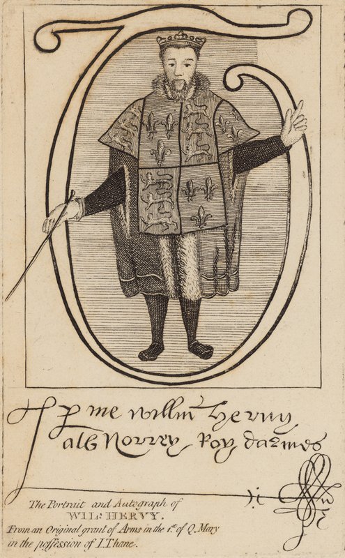 Ritratto e autografo di Wil Hervy (William Harvey) da English School