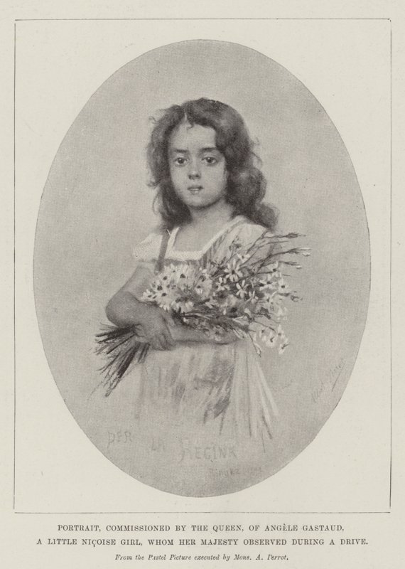 Ritratto, commissionato dalla Regina, di Angele Gastaud, una piccola ragazza nizzarda, osservata da Sua Maestà durante una passeggiata (litografia) da English School