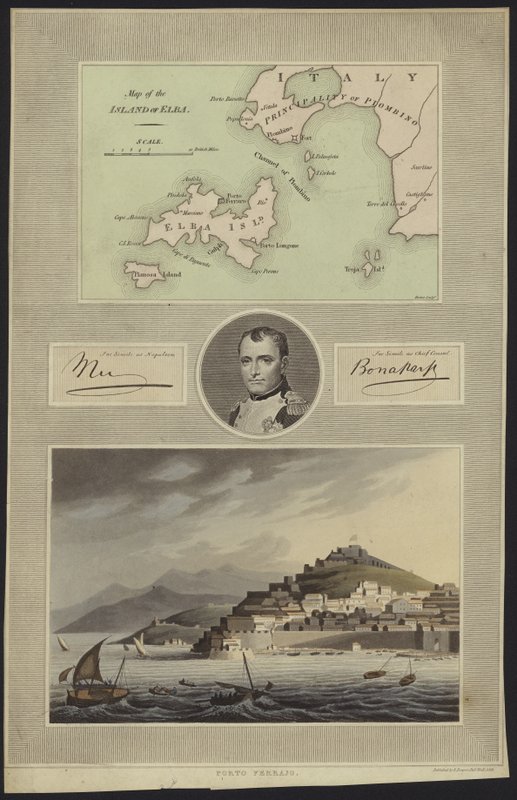 Ritratto di Napoleone Bonaparte con una mappa e una vista dell