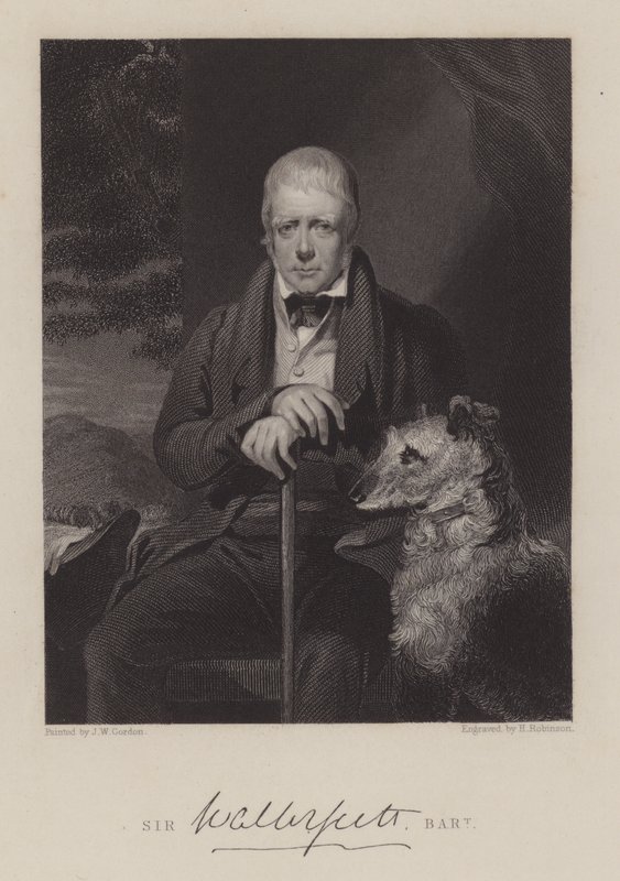 Ritratto di Sir Walter Scott, con cane (incisione) da English School