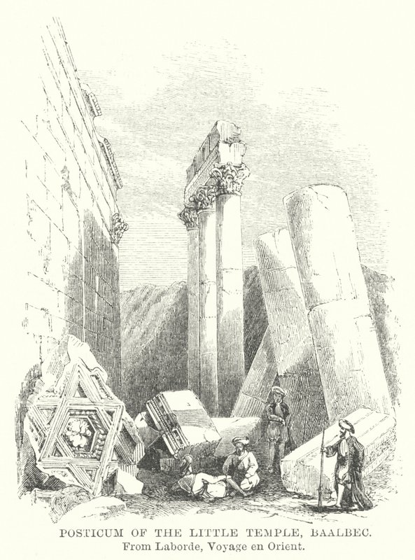 Posticum del Piccolo Tempio, Baalbec (incisione) da English School