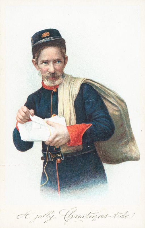 Postino con sacco, cartolina di Natale da English School