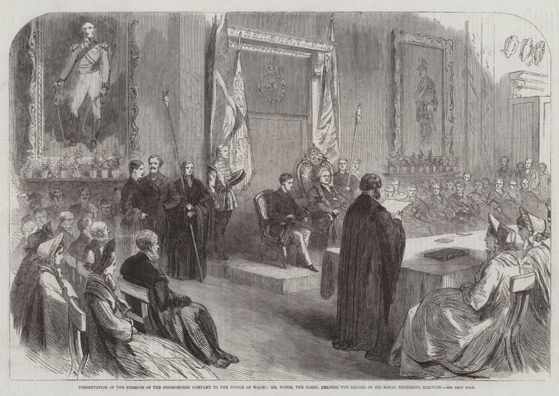 Presentazione della Libertà della Compagnia dei Pescivendoli al Principe di Galles, il Signor Towse, il Segretario, legge il Registro dell