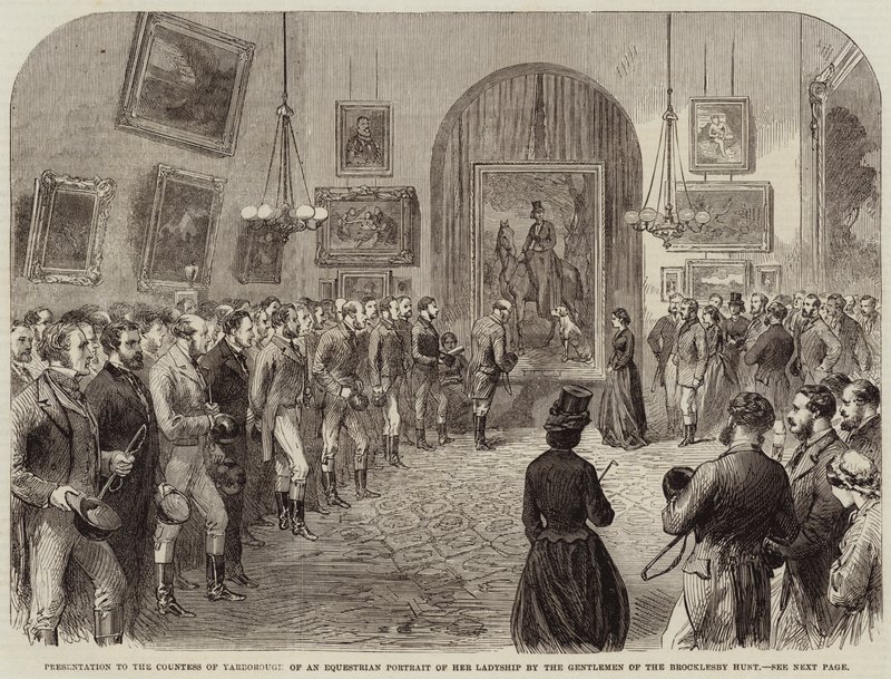 Presentazione alla Contessa di Yarborough di un Ritratto Equestre di Sua Signoria da parte dei Gentiluomini della Brocklesby Hunt da English School
