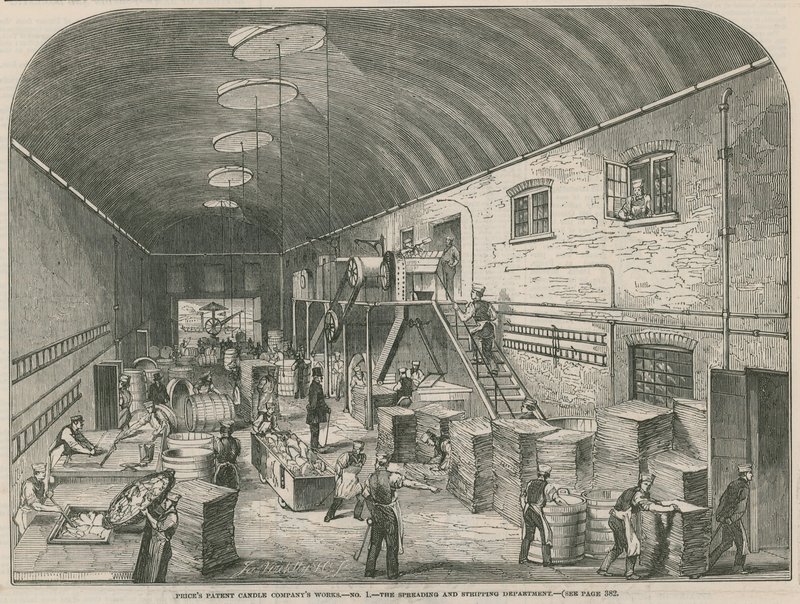 Lavori della Prices Patent Candle Company; Il reparto di spalmatura e spogliatura da English School