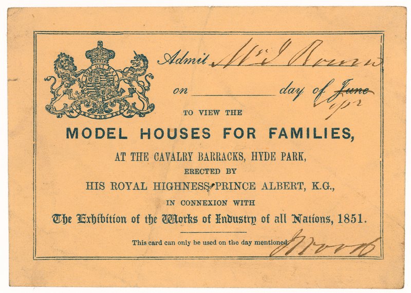 Modello di Casa di Alloggio del Principe Alberto, Grande Esposizione, 1851, Biglietto d