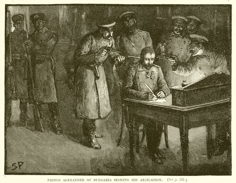 Il principe Alessandro di Bulgaria firma la sua abdicazione da English School