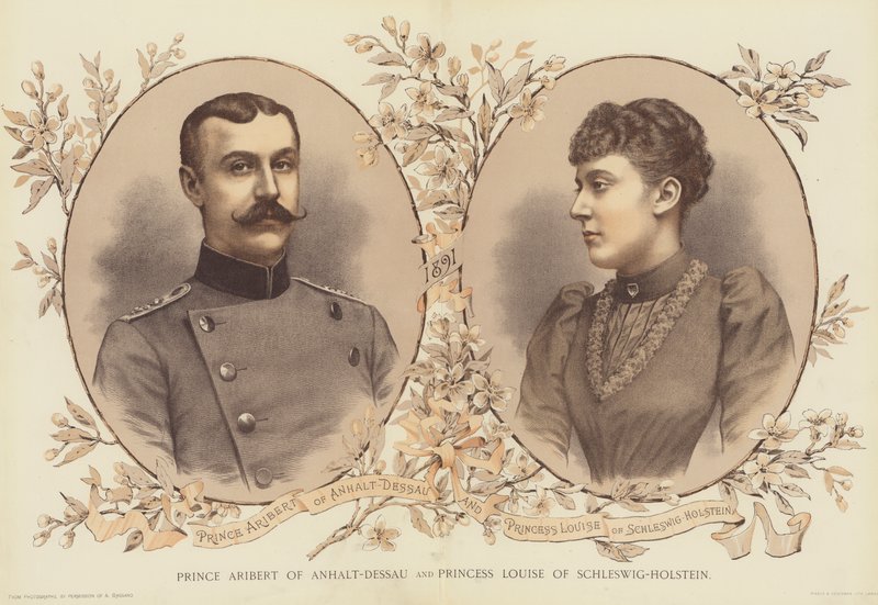 Principe Aribert di Anhalt-Dessau e Principessa Louise di Schleswig-Holstein (cromolitografia) da English School
