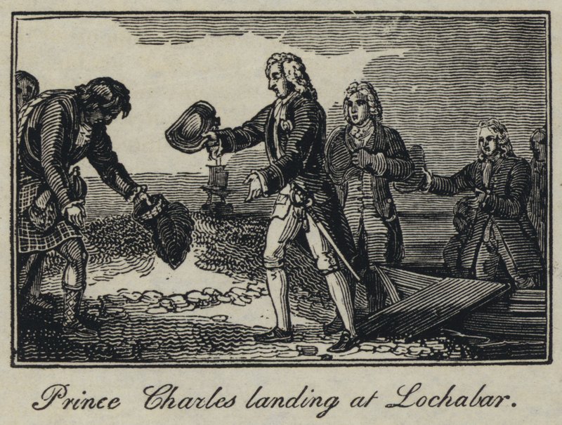 Il Principe Carlo sbarca a Lochabar (incisione) da English School