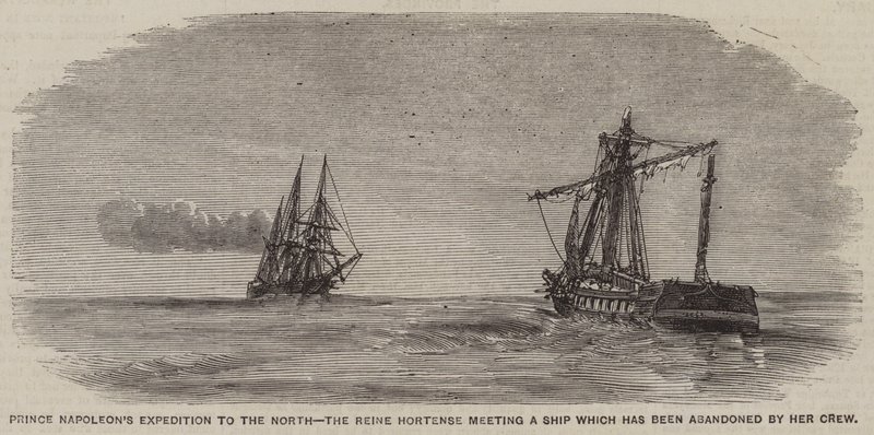 Spedizione del Principe Napoleone al Nord, la Reine Hortense incontra una nave abbandonata dal suo equipaggio (incisione) da English School