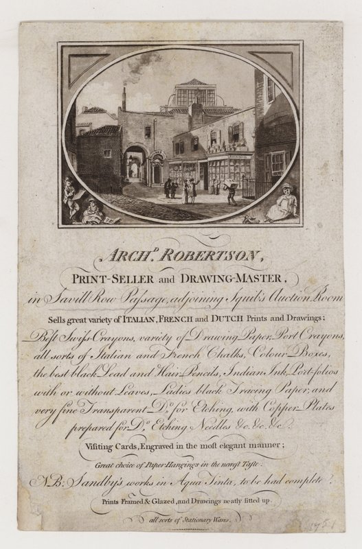 Venditore di stampe e maestro di disegno, Archibald Robertson, biglietto da visita da English School