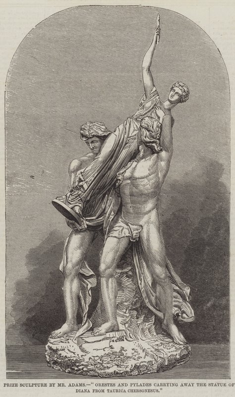 Scultura premiata del signor Adams, "Oreste e Pilade che portano via la statua di Diana da Taurica Chersonesus (incisione) da English School