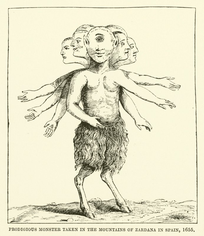 Mostro prodigioso catturato nelle montagne di Zardana in Spagna, 1655 da English School