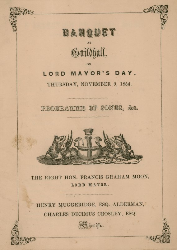 Programma per il banchetto alla Guildhall, Londra, il 9 novembre 1854 da English School