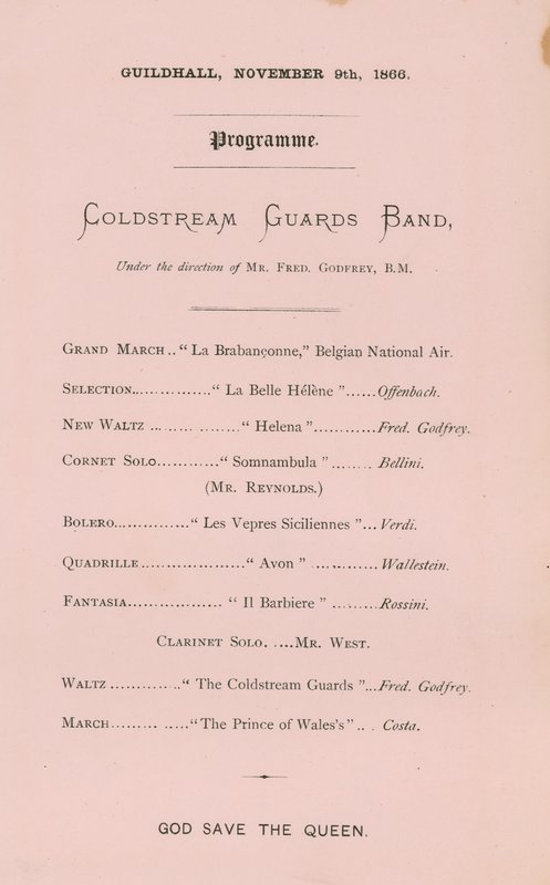 Programma per il banchetto alla Guildhall, Londra, il 9 novembre 1866 da English School