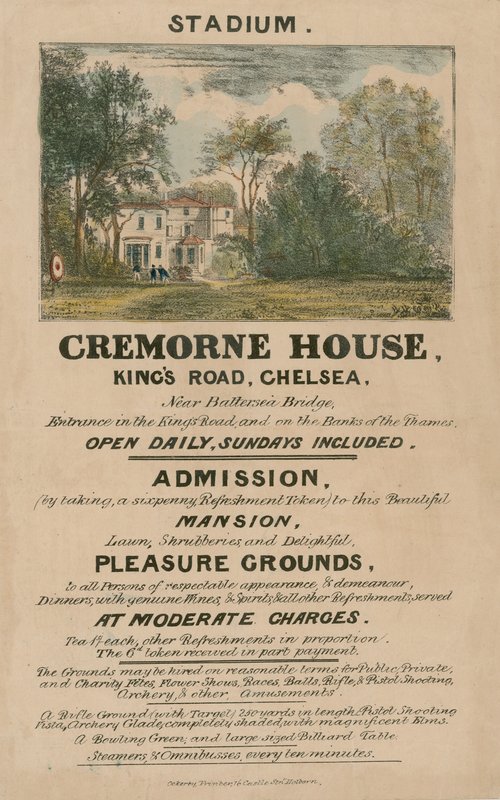 Volantino promozionale per lo Stadio, Cremorne House, Kings Road, Chelsea, Londra da English School