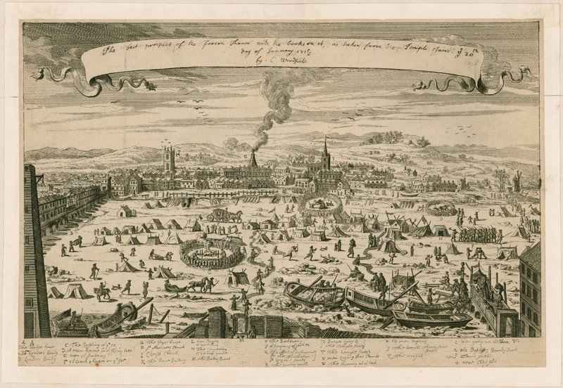 Veduta del Tamigi ghiacciato, presa dalle scale del Tempio il 20 gennaio 1715-16 da English School