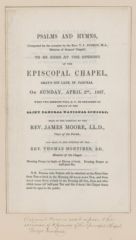 Salmi e inni da cantare alla Cappella Episcopale da English School