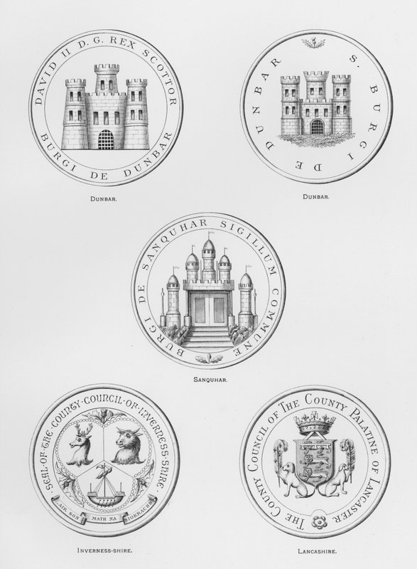 Stemma pubblico: Dunbar; Sanquhar; Inverness-shire; Lancashire da English School