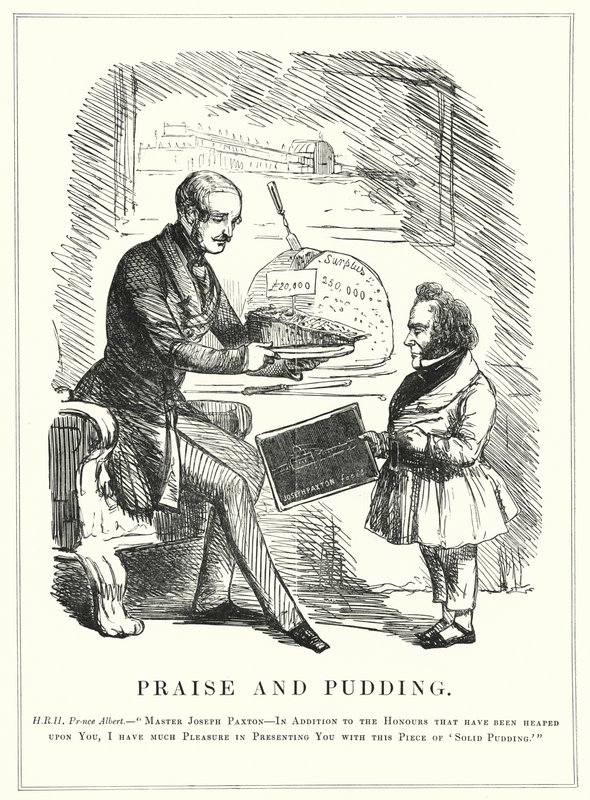 Lode e budino: il principe Alberto premia Joseph Paxton per aver progettato il Crystal Palace per ospitare la riuscita Grande Esposizione del 1851 a Hyde Park, Londra da English School