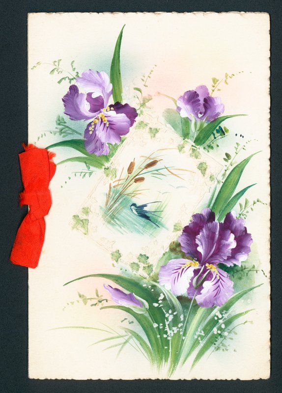 Fiori di iris viola, biglietto da English School