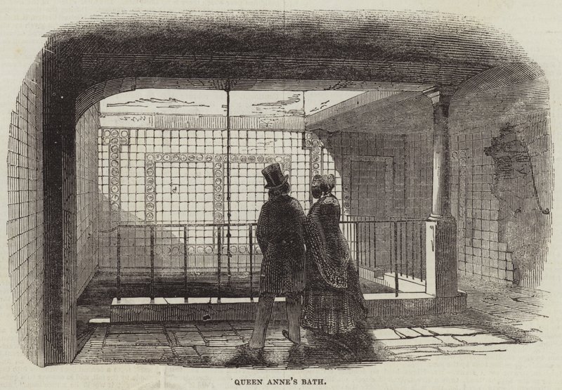 Il bagno della regina Anna (incisione) da English School