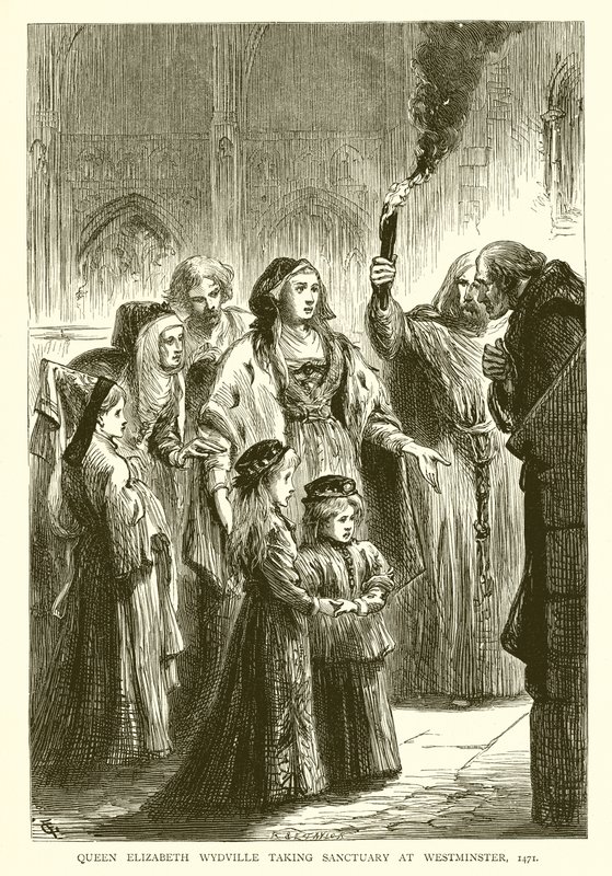 La regina Elisabetta Wydville che prende rifugio a Westminster, 1471 da English School
