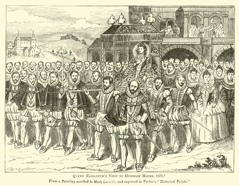 Visita della Regina Elisabetta a Hunsdon House, 1571 da English School