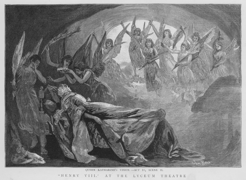 La visione della regina Caterina, scena da una produzione di Enrico VIII di Shakespeare al Lyceum Theatre, Londra da English School
