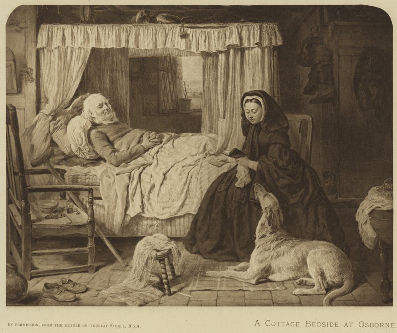 Regina Vittoria al capezzale di un cottage a Osborne da English School