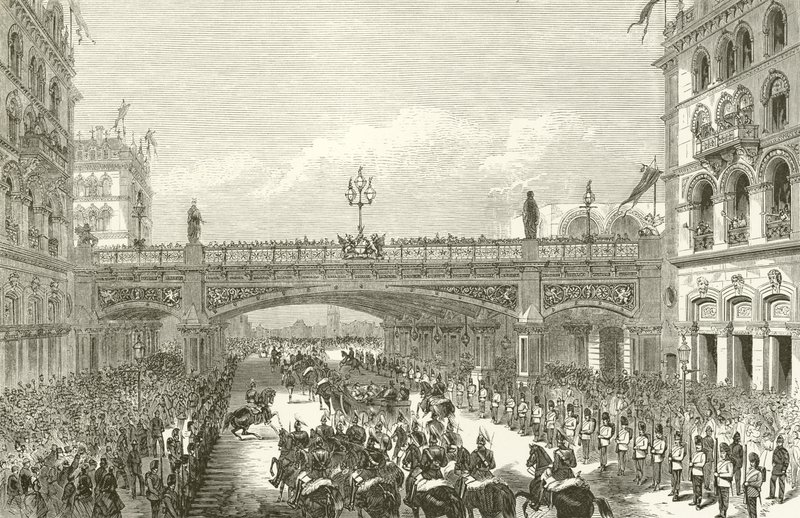 La Regina Vittoria inaugura il Viadotto di Holborn, 1869 da English School