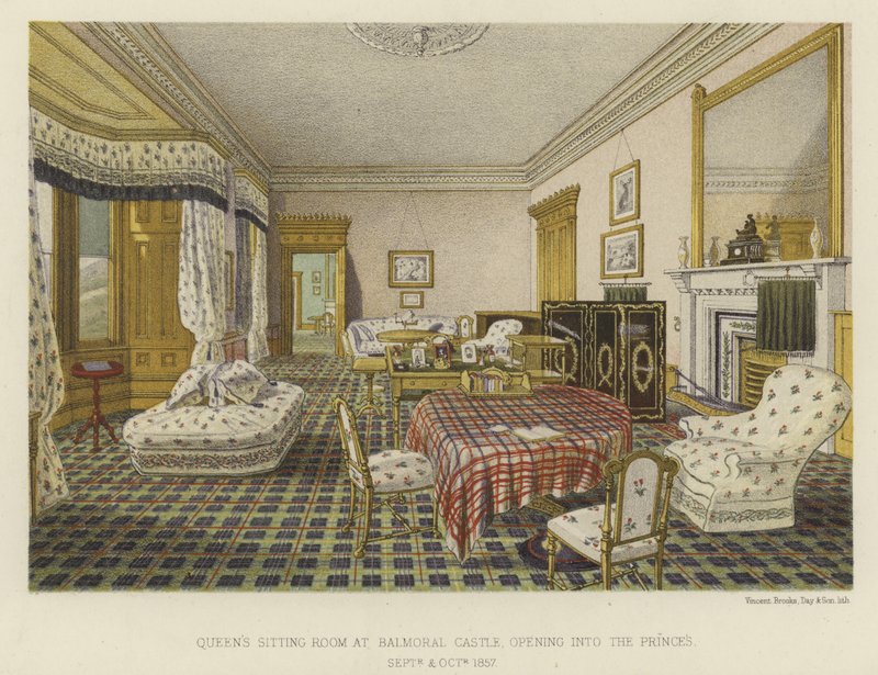 Sala di seduta della Regina Vittoria al Castello di Balmoral, che si apre nella stanza del Principe da English School