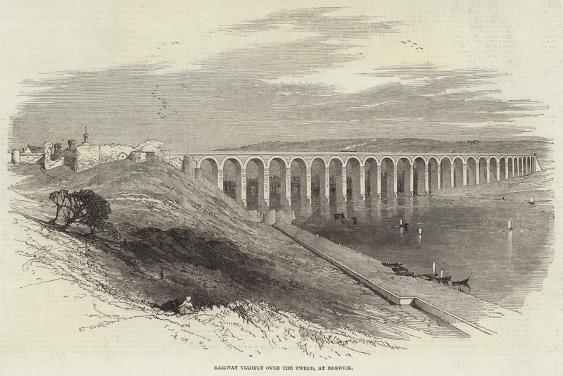 Viadotto ferroviario sul Tweed, a Berwick (incisione) da English School