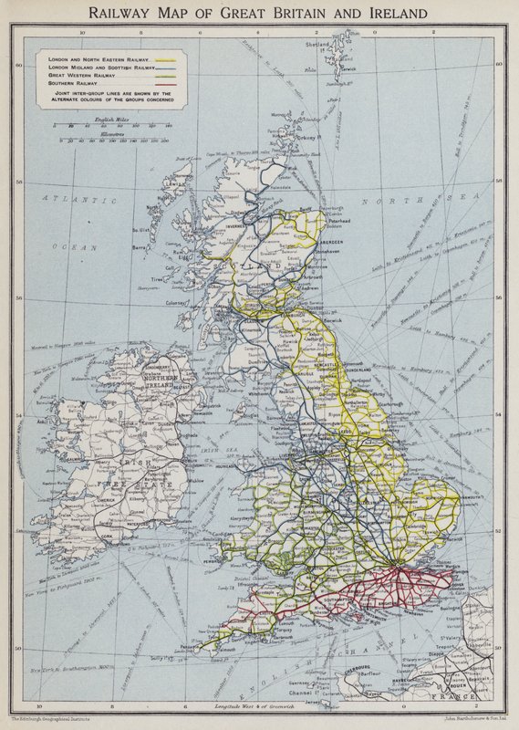 Mappa ferroviaria della Gran Bretagna e Irlanda da English School