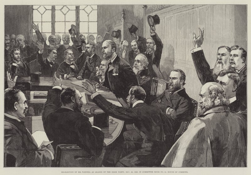 Rielezione di Mr Parnell come leader del Partito Irlandese, 25 novembre 1890, nella Sala del Comitato n. 15, Camera dei Comuni da English School