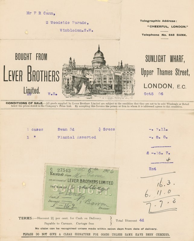 Ricevuta per Lever Brothers Limited da English School