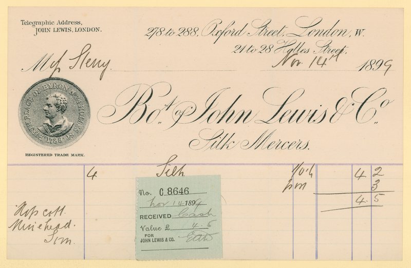 Ricevuta da John Lewis & Co., 14 novembre 1896 da English School