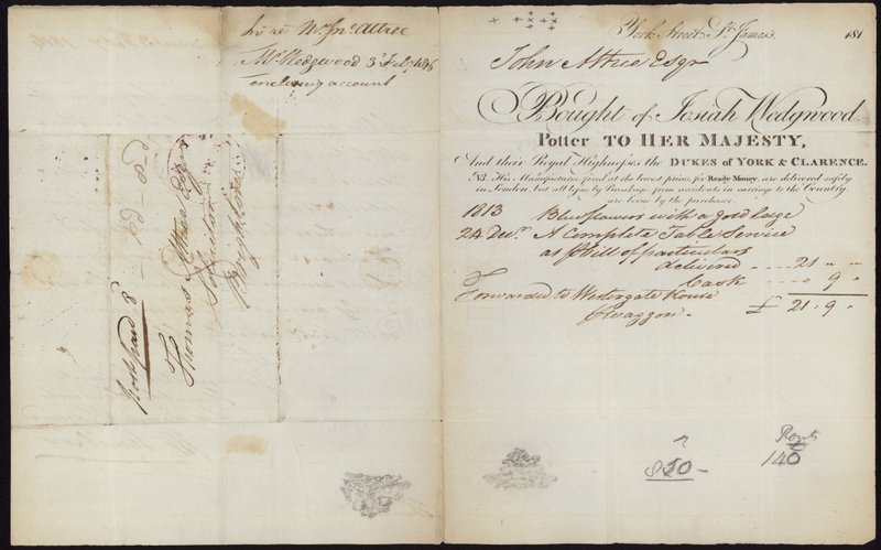 Ricevuta emessa da Josiah Wedgwood da English School