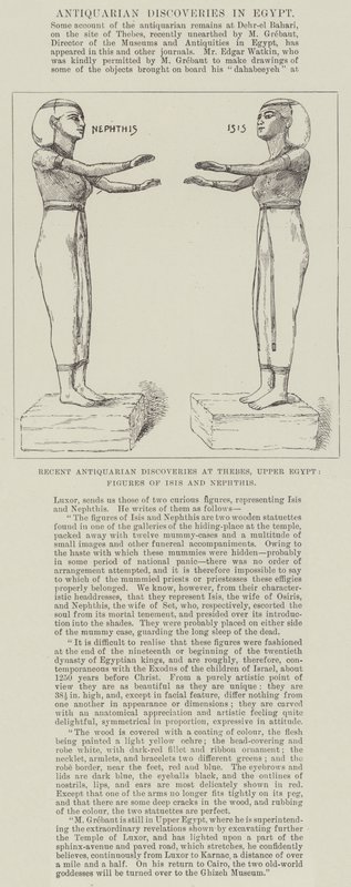 Recenti scoperte antiquarie a Tebe, Alto Egitto, figure di Iside e Nefti da English School