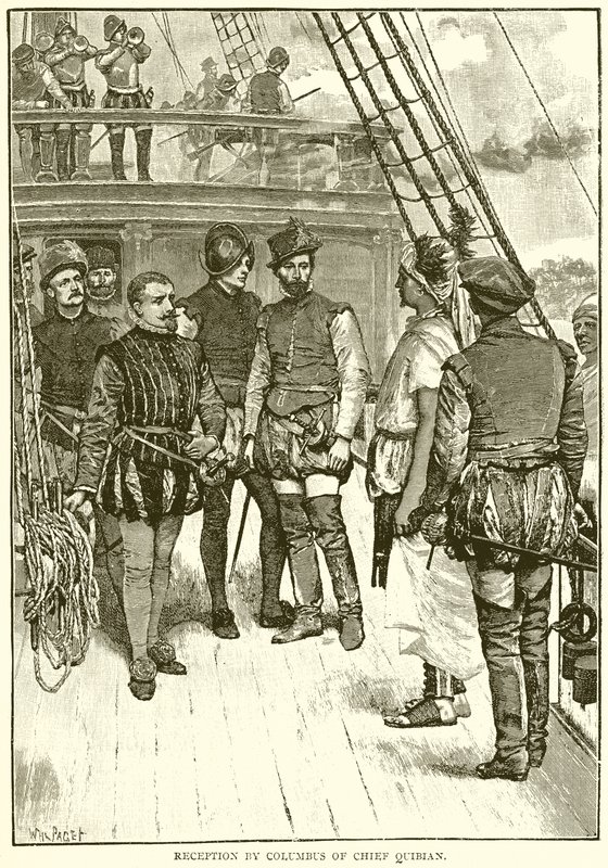 Accoglienza di Colombo da parte del capo Quibian da English School