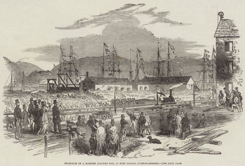 Ricevimento di una Barra Ferroviaria Gigante, a Port Talbot, Glamorganshire (incisione) da English School