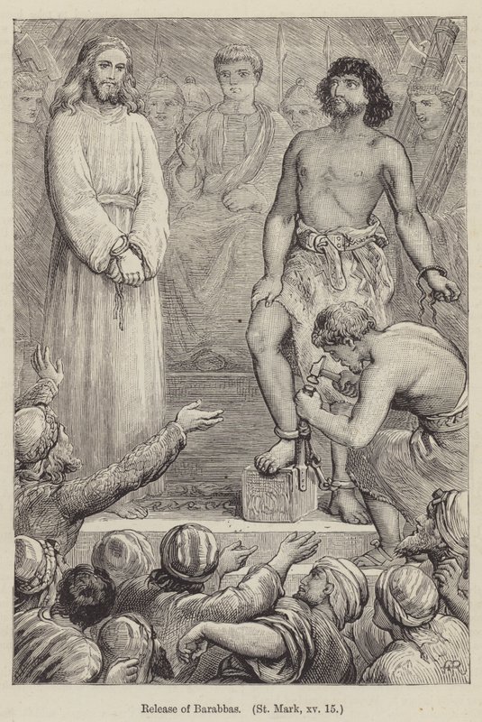 Il rilascio di Barabba, San Marco XV da English School