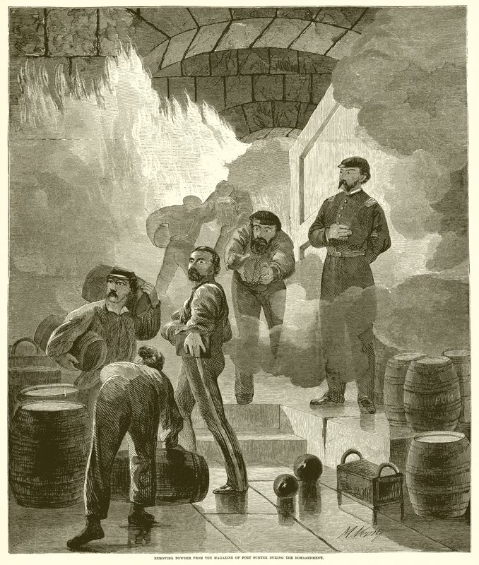 Rimozione della polvere dal magazzino di Fort Sumter durante il bombardamento da English School