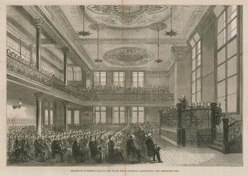 Riapertura di Exeter Hall, Londra, da parte della Young Mens Christian Association da English School